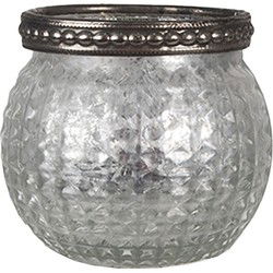 Clayre & Eef Theelichthouder  Ø 7x6 cm Zilverkleurig Glas Waxinelichthouder