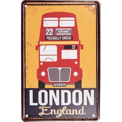 Clayre & Eef Wanddecoratie  20x30 cm Geel Rood Metaal London England Muurdecoratie