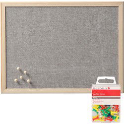 Prikbord incl. 40x punaises gekleurd - 40 x 60 cm - grijs - textiel - Prikborden