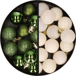 34x stuks kunststof kerstballen groen en wolwit 3 cm - Kerstbal