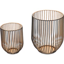 Housevitamin Set of 2 Metal Candle holders- Black/ Gold- 13x13x16cm and 9x9x11cm
