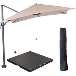 Garden Impressions Hawaii zweefparasol S 250x250 - donker grijs/ecru met 60 kg parasolvoet en parasolhoes