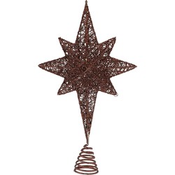 Christmas Decoration verlichte ster piek - koper - 38 cm - met glitter - kerstboompieken