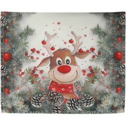 Set van 2x stuks kerst thema tafellopers/tablerunners met rendier 40 x 160 cm - Tafellakens