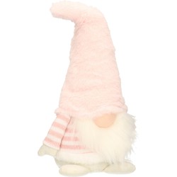 Decoratie pop - gnome/dwerg - decoratie pop - 20 cm - lichtroze/wit - Kerstman pop