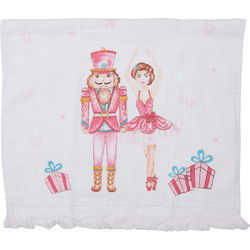 Clayre & Eef Gastendoekje  40x66 cm Wit Roze Katoen Rechthoek Notenkraker en balletdanseres Toilet Handdoek