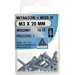 M.schroef moer ck m3x20mm 16st