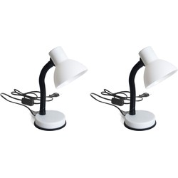 2x stuks bureaulampen wit/zwart 16 x 12 x 30 cm flexibele lamp verlichting - Bureaulampen