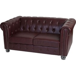 Cosmo Casa Luxe 2 - Zitsbank Loungesofa Couch Chesterfield Kunstleder 160cm - Ronde poten - Rood Bruin