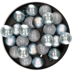 28x stuks kleine kunststof kerstballen lichtblauw 3 cm - Kerstbal
