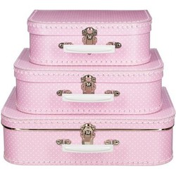 Babyshower meisjes cadeau koffertje roze met stippen 25 cm - Decoratieve opbergbox