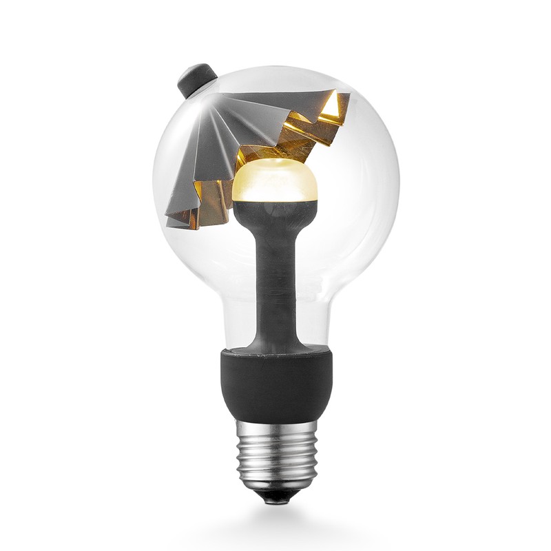 Design LED Lichtbron Move Me - Zwart/Goud - G80 Umbrella LED lamp - 8/8/13.7cm - Met verstelbare diffuser via magneet - geschikt voor E27 fitting - 3W 220lm 2700K - warm wit licht - 
