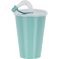 Juypal Drinkbeker met deksel en rietje - licht groen - kunststof - 450 ml - 12 x 9 cm - Drinkbekers