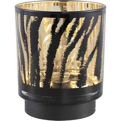 PTMD Maudy Windlicht Zebra LED - H18 x Ø15 cm - Glas - Zwart/goud