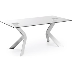 Kave Home - Westport glazen tafel en stalen poten met chroom afwerking 180 x 90 cm