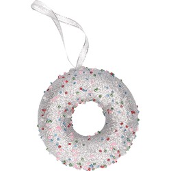 Decoris Kersthanger - donut - met kraaltjes - 10 cm - kerstboomversiering - Kersthangers