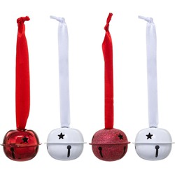 Feeric lights and christmas kerstbellen - 4x - metaal -wit/rood -D4 cm - Kersthangers