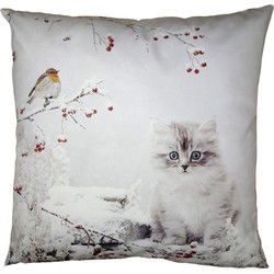 Clayre & Eef Kussenhoes  45x45 cm Wit Polyester Kat Sierkussenhoes