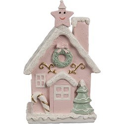 Clayre & Eef Gingerbread house met LED 15 cm Roze Kunststof Peperkoekhuisje