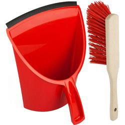 Buemag Stoffer en blik/emmer set - rood - kunststof - binnen/buiten - Stoffer en blik