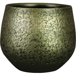 Plantenpot/bloempot keramiek metallic donkergroen/gold finish - D19/H16 cm - Plantenpotten
