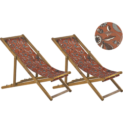 ANZIO  - Strandstoel set van 2 - Lichthout/Rood/Bloemen - Polyester