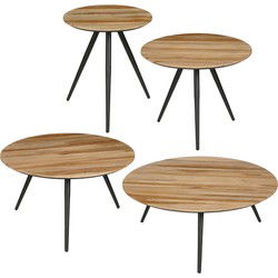 Mica Decorations Bijzettafel Jailey - 70x70x29 cm - Hout - Bruin- Set van 4
