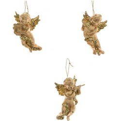 Kerstboom versiering set van 3x gouden engeltjes van 10 cm - Kersthangers