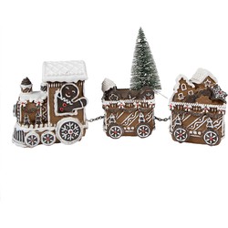 Clayre & Eef Kerstdecoratie met LED-verlichting Trein 30x8x16 cm Bruin Kunststof