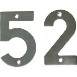 AMIG Huisnummer 52 - massief Inox RVS - 10cm - incl. bijpassende schroeven - zilver - Huisnummers