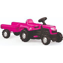 Dolu Eenhoorn Traptractor met Aanhanger Roze/Zwart