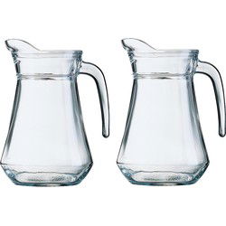 2x stuks glazen schenkkan/karaf 1 liter - Schenkkannen