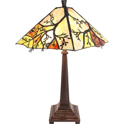 LumiLamp Tiffany Tafellamp  36x36x57 cm Beige Bruin Glas Metaal Tiffany Bureaulamp