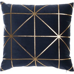 Sierkussen Velvet Geometrie - Blauw & Goud - 45 x 45 cm (incl. vulling)