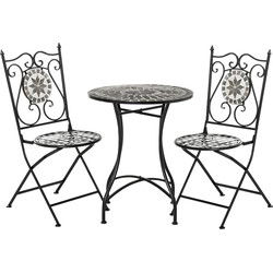 4goodz tuinset 3-delige mozaïektafel eetgroep tuinmeubelset 1 tafel + 2 opklapbare stoelen terras metaal meerkleurig