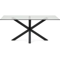 Kave Home - Argo glazen tafel en stalen poten met zwarte afwerking 180 x 100 cm