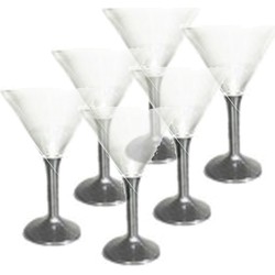 DID Martini/Cocktailglazen - 6x stuks - transparant/zwart - kunststof - 165 ml - Champagneglazen