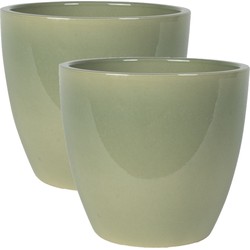 2x stuks plantenpot/bloempot in een strakke Scandinavische look mosgroen Dia 20 cm en Hoogte 19 cm - Plantenpotten