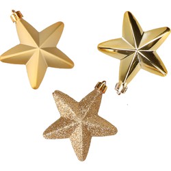 6x stuks kunststof sterren kerstballen 7 cm goud glans/mat/glitter - Kersthangers