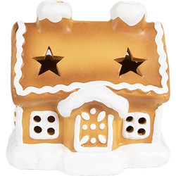 Clayre & Eef Gingerbread house met LED 11x9x11 cm Bruin Porselein Peperkoekhuisje
