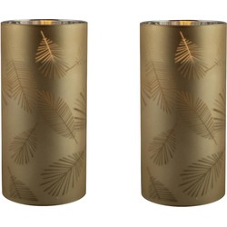 3x stuks luxe led kaarsen in goud bladeren glas D7 x H15 cm - LED kaarsen