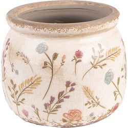 Clayre & Eef Bloempot  Ø 12x9 cm Roze Beige Keramiek Bloemen Bloempot binnen