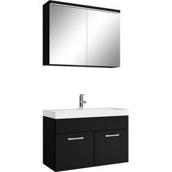 Badplaats Badkamermeubel Set Paso 02 80 cm - Mat Zwart - Badmeubel met Wastafel en Spiegelkast