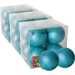 24x stuks kerstballen ijsblauw glitters kunststof 7 cm - Kerstbal