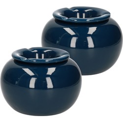 2x stuks terras asbak/stormasbak rond keramiek 16 x 11 cm blauw - Asbakken