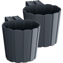 Set van 4x stuks kunststof balkon plantenpotten/bloempotten met haak antraciet grijs 14 cm - Plantenbakken