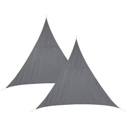 Set van 2x stuks polyester schaduwdoek/zonnescherm Curacao driehoek grijs 2 x 2 x 2 meter - Schaduwdoeken