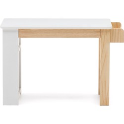 Kave Home - Witte Serwa-bureau van MDF met poten en details van massief dennenhout