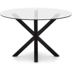 Kave Home - Argo ronde glazen tafel en stalen poten met zwarte afwerking Ø 119 cm