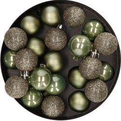 28x stuks kleine kunststof kerstballen mos groen 3 cm - Kerstbal